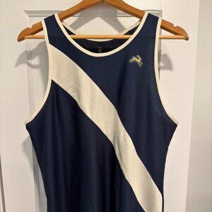 TRACKSMITH Van Cortlandt Singlet - Navy Blue with White Stripe - Men's Medium